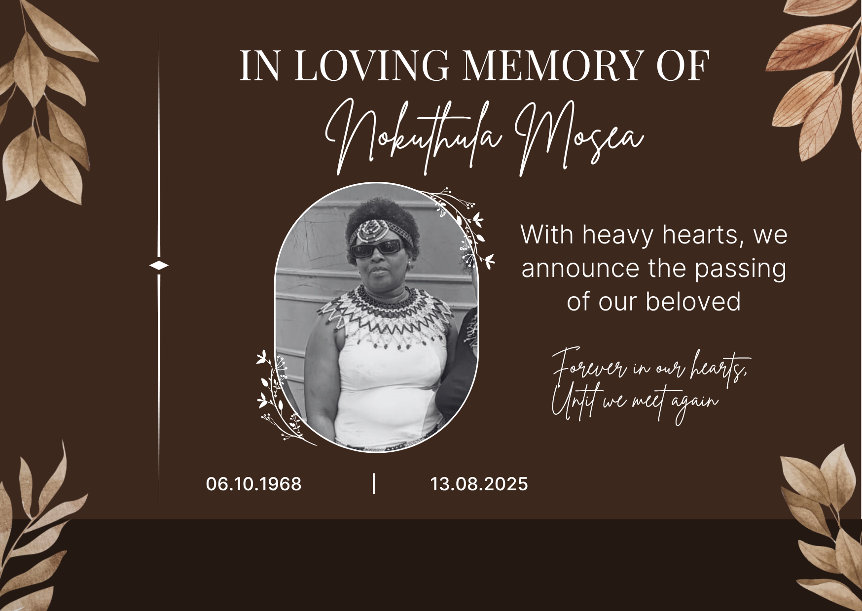 Brown Cream Watercolor Memorial Funeral Card